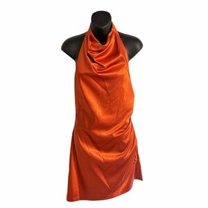 Gianni Bini Peyton Ruched Satin Cow Neck Open Back Mini Sheath Dress NWT